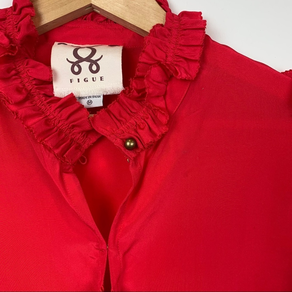 Figue Amelia Silk Ruffle Top Red Size Medium - Picture 9 of 9